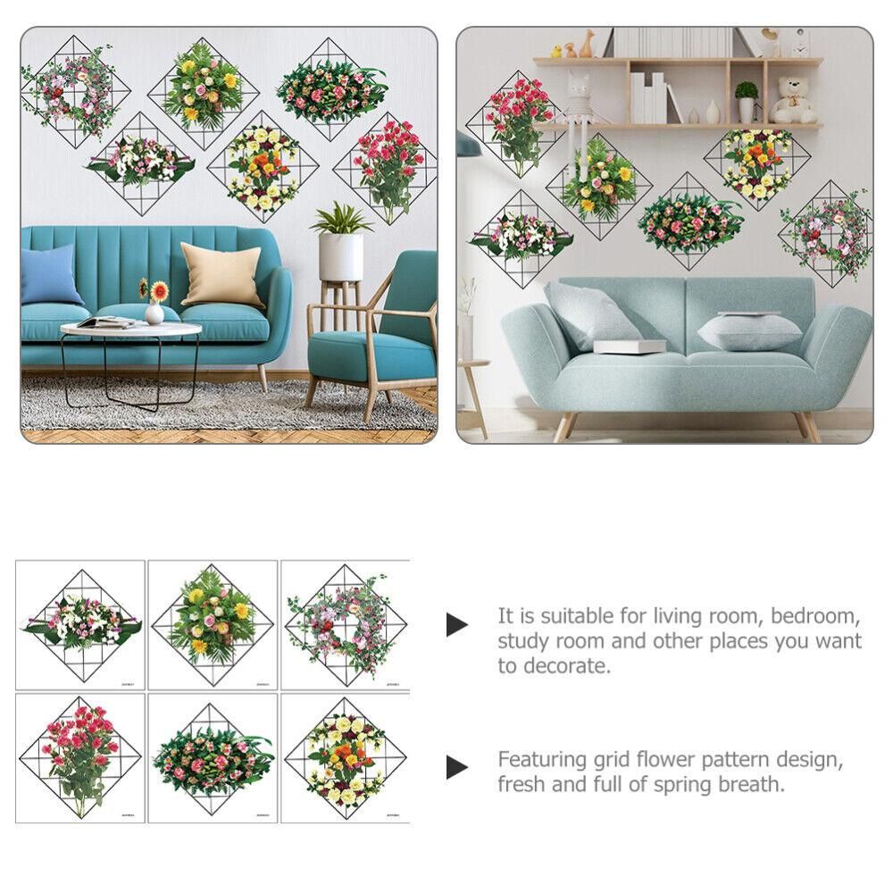 Home Wall Art Grid Flower Pattern Sticker